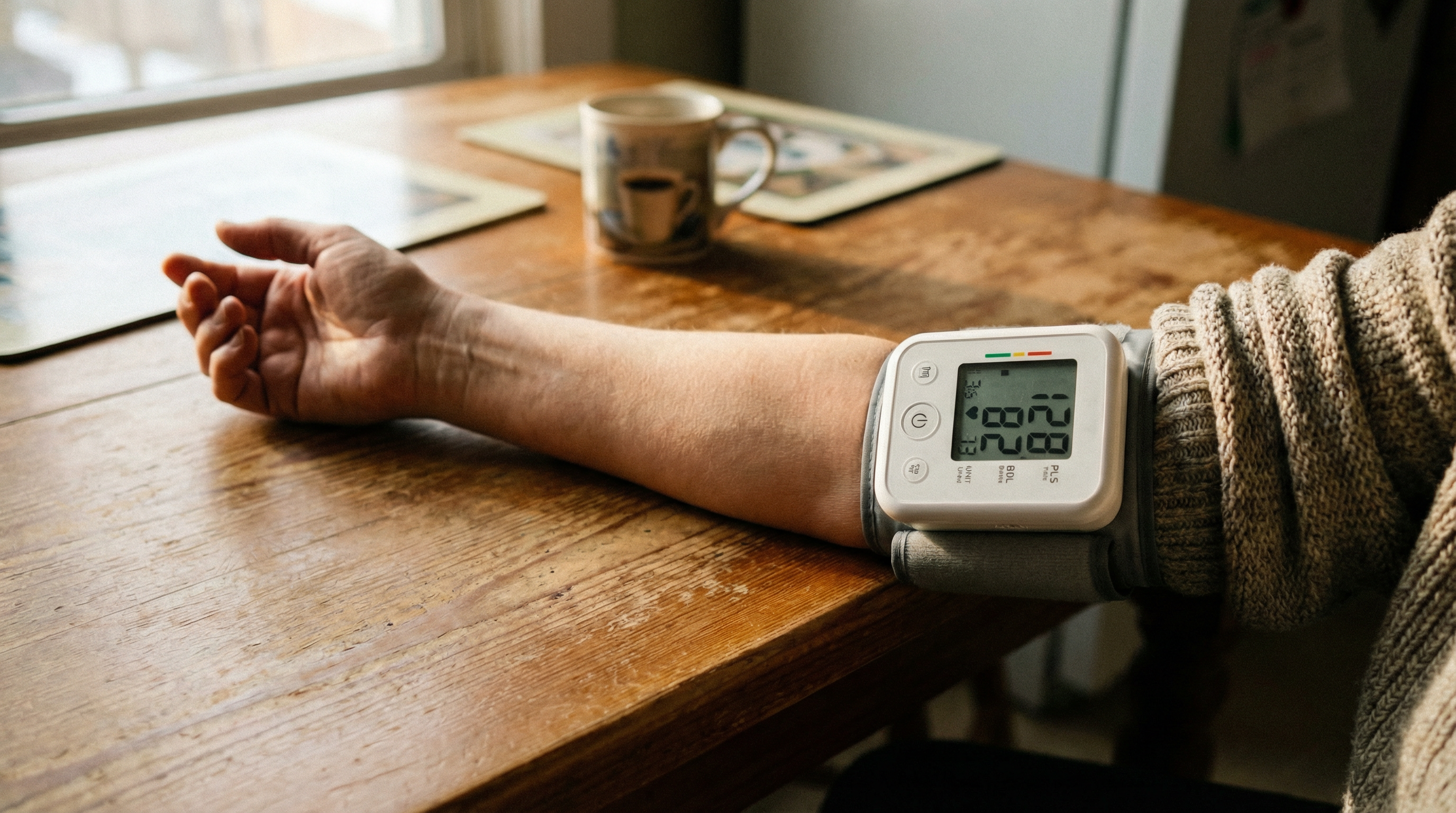 Blood pressure monitor showing healthy reading