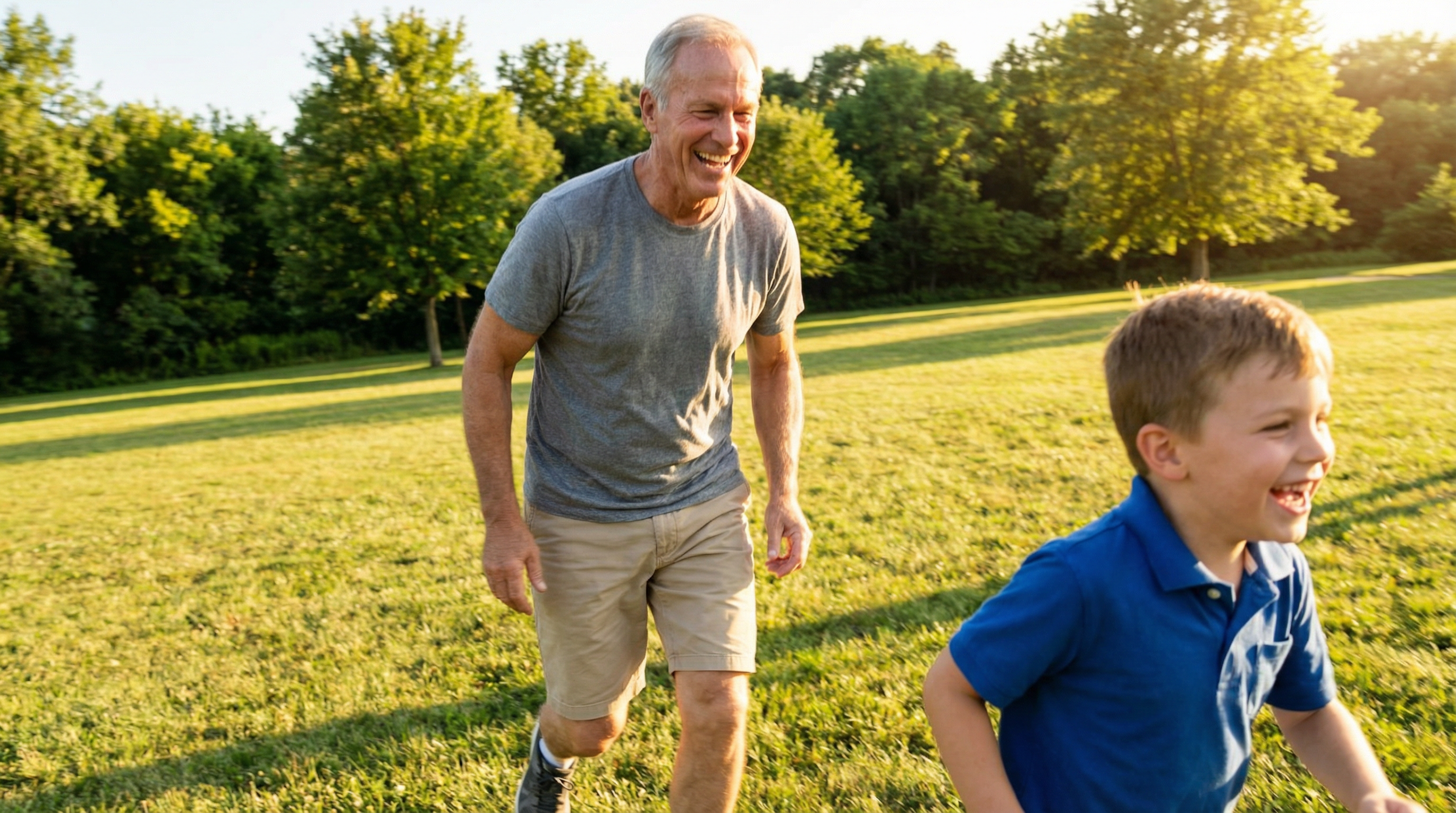 Grandfather playing with grandson in the park